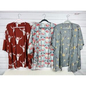 Floral Skull Kimono Cardigan Boho Western Berry‎ N Cream